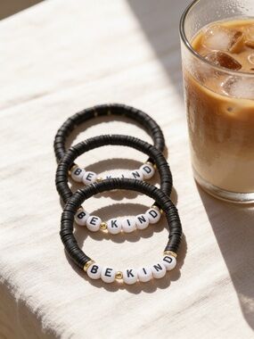 Be Kind Black & White Stretch Bracelet Set - Women’s Inspirational Jewelry